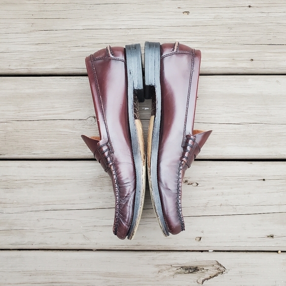 Vintage 90s y2k Oxblood Burgundy Leather Moc Toe Moccasins Driving Penny Loafers - Picture 3 of 10